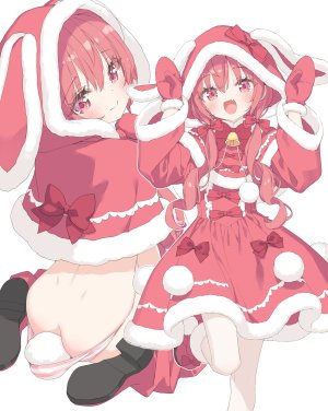 かにビーム,葉月ワトラ,兽耳,兔耳,圣诞节,连衣裙,萝莉,胖次,panty_pull,条纹胖次,丝袜