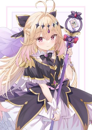 奥秘天使·影,森亚琉琉歌,precure,名侦探光之美少女！,fuyuki030,金发,披肩,连衣裙,holding,长发,视线正对,紫发,红色眼,笑顔,single,超长发