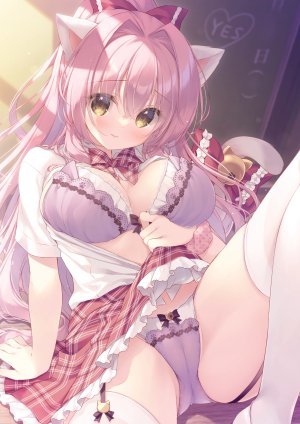 ゆき恵,兽耳,bra,breast_hold,cameltoe,lingerie,猫耳,开衫,胖次,制服,掀裙,长筒袜,丝袜