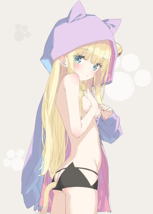 かにビーム,霜月ポトフ,兽耳,breast_hold,breasts,萝莉,猫耳,No-Bra,胖次