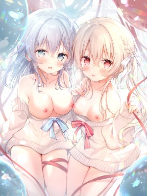 飴玉コン,shirousa_mei,breasts,nipples,No-Bra,针织衫