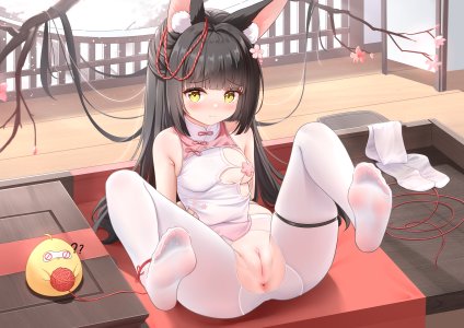 浅痕,碧蓝航线,長門,萝莉,兽耳,黑发,汉服,裤袜,狐娘,全身,抬脚,张腿