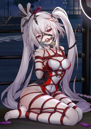 异端丶,花火,崩坏：星穹铁道,捆绑play,breasts,白毛,双马尾,跪坐,口塞,丝袜,超长发,白丝