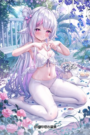 Vtuber,独立虚拟YouTuber,Neeko,sannio,single,長身像,视线正对,前发,脸红,breasts,笑顔,坐姿,银发,全身,呆毛,超长发,少女,露脐,裤袜,翅膀,柠檬