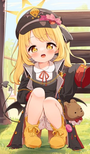 setmen,蔚蓝档案,丹花伊吹,萝莉,发饰,金发,蹲姿