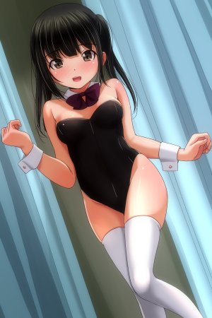 原创,松永紅葉,露肩,黑发,脸红,领结,breasts,棕色眼,长发,视线正对,開口,笑顔,single,丝袜,双马尾,白丝