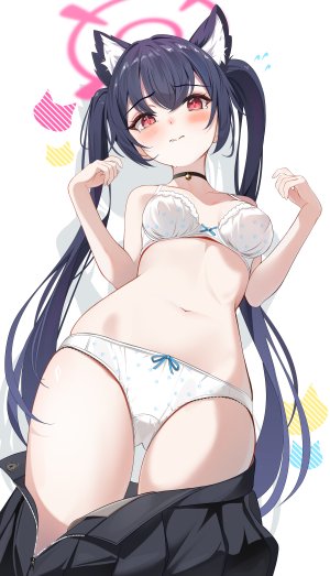 sikimosh,黒見セリカ,蔚蓝档案,兽耳,bra,光晕,猫耳,胖次,制服