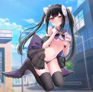 エモイ堂,原创,萝莉,前发,露肩,水着,黑丝,领结,发饰,No-Bra,胖次,缎带,短裙,泳装,丝袜,结发,双马尾,下着,露点,輪チラ,黑发,脸红,breasts,长发,露脐,nipples,黄色眼