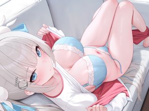 kiek,独立虚拟YouTuber,bra,cameltoe,胖次,panty_pull,脱衣,体操服,发饰,内衣,裸足,沙发