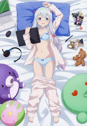 黄漫老师,A-1_Pictures,和泉纱雾,single,长发,長身像,视线正对,breasts,開口,银发,全身,横臥,少女,露脐,下着,胖次,lingerie,bra,耳机,毛绒玩具,泰迪熊,睡衣