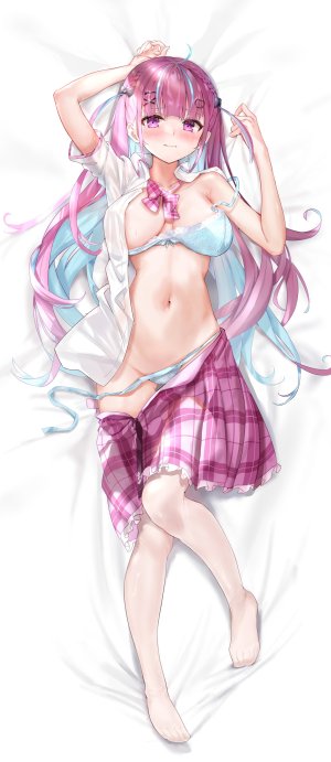 麦うさぎ,湊あくあ,Hololive,bra,抱枕,胖次,panty_pull,看穿,制服,湿身