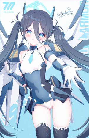 天童爱丽丝,蔚蓝档案,小叶子Miv,露肩,黑发,黑丝,碧眼,脸红,手套,光晕,长发,视线正对,笑顔,single,丝袜,双马尾,超长发