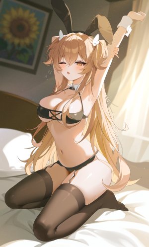 原创,iyusei_02,single,长发,長身像,视线正对,前发,脸红,breasts,開口,茶发,坐姿,棕色眼,兽耳,cleavage,全身,挤眼,兔耳,兔女郎,少女,丝袜,露脐,下着,胖次,黑丝,lingerie