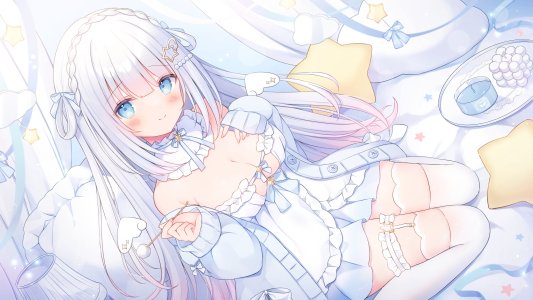omochi_monaka,shiroha_nemu,独立虚拟YouTuber,garter,No-Bra,睡衣,长筒袜,针织衫,丝袜,翅膀