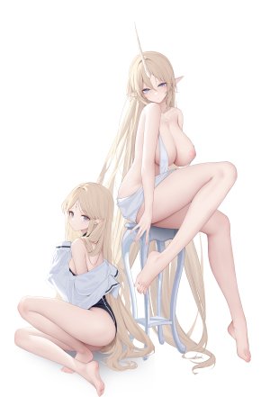 shixuexiao,cartethyia,fleurdelys,鸣潮,breasts,nipples,No-Bra,尖耳,泳装,tattoo