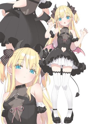 peko,霜月ポトフ,恶魔,连衣裙,萝莉,No-Bra,看穿,丝袜,翅膀