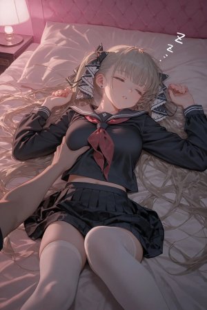 NFFA,可畏号,碧蓝航线,棕发,发饰,白丝,制服,平躺,AI生成图,uncensored