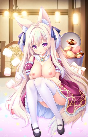萌木原ふみたけ,方糖社,arcana_alchemia,兽耳,breast_hold,breasts,连衣裙,妖狐,nipples,No-Bra,胖次,掀裙,丝袜