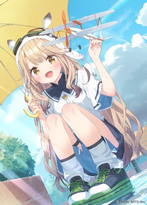 総羽愛乃,anemoi,peko,脸红,holding,长发,视线正对,開口,衬衫,天空,笑顔,single,雨伞,超长发,黄色眼