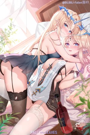 鸣潮,cartethyia,fleurdelys,fallen-leaves,长发,長身像,视线正对,脸红,breasts,開口,碧眼,笑顔,金发,横臥,尖耳,上位,少女,丝袜,连衣裙,黑丝,白丝