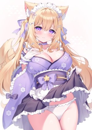 シオノ,兽耳,女仆,No-Bra,开衫,胖次,掀裙,和服女仆