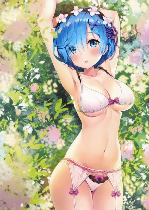 从零开始的异世界生活,蕾姆,あやみ,single,長身像,脸红,视线正对,短发,胸部,前发,碧眼,露肩,巨乳,青发,cleavage