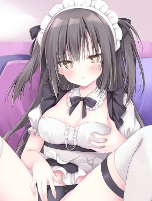 nowsicaa_,原创,梱枝りこ,黑发,脸红,breasts,cleavage,连衣裙,发饰,长发,视线正对,胖次,single,丝袜,下着,白丝,黄色眼