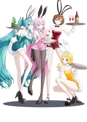 初音ミク,鏡音リン,巡音ルカ,VOCALOID,itogari,兽耳,金发,碧眼,棕色眼,茶发,发饰,holding,长发,裤袜,粉发,短发,丝袜,双马尾,超长发,白丝
