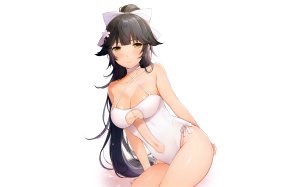 6U☆,高雄,碧蓝航线,拟人,脸红,长发,露脐,ホワイト,黄色眼,photoshop