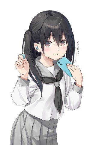 Na-Ga,制服,黑发,白背景,耳机