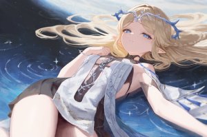 ddcc0123,鸣潮,露肩,金发,碧眼,breasts,项圈,连衣裙,长发,视线正对,横臥,尖耳,single,超长发