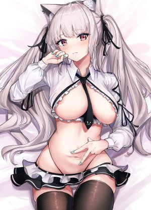 原创,guluco,长发,single,長身像,脸红,视线正对,前发,胸部,红色眼,双马尾,巨乳,兽耳,银发,横臥