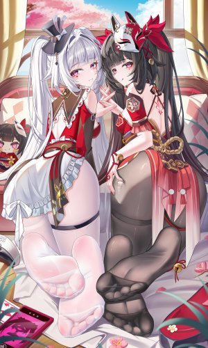 花火,崩坏：星穹铁道,jndfh,露肩,茶发,Cosplay,连衣裙,全身,灰发,跪姿,长发,视线正对,裤袜,双马尾