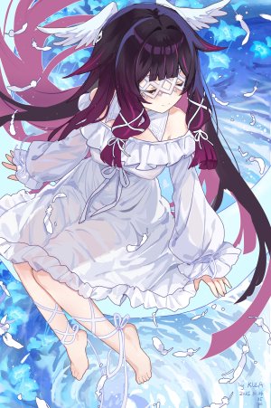 原神,哥伦比娅,kkkula,single,长发,長身像,前发,黑发,直刘海,少女,连衣裙,翅膀,仮面