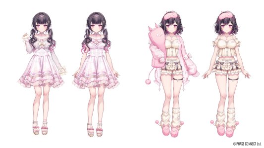 アトりえ,phase_connect,米白粕,ユランコ,breasts,cleavage,连衣裙,holding,长袖,睡衣,短发,双马尾,Vtuber,白背景