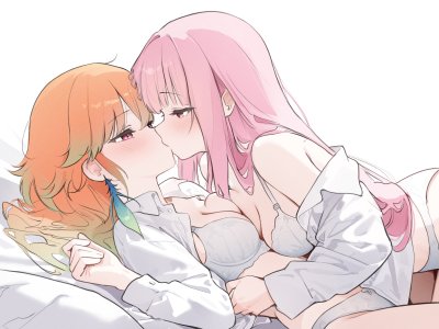 yumiewuri,森カリオペ,小鳥遊キアラ,Hololive,hololive_english,bra,衬衫,开衫,胖次,百合