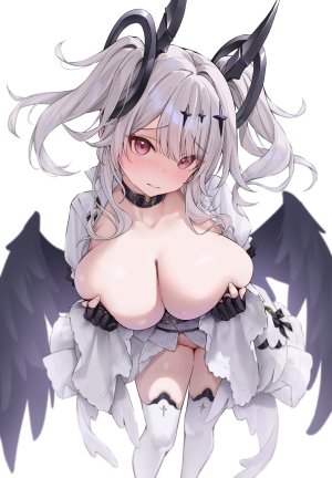 classic,ジョッフル,碧蓝航线,脸红,breasts,项圈,cleavage,手套,发饰,长发,视线正对,nopan,single,白背景