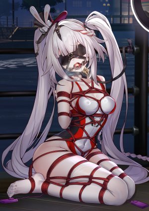 异端丶,花火,崩坏：星穹铁道,捆绑play,breasts,白毛,双马尾,跪坐,口塞,眼罩,丝袜,超长发,白丝