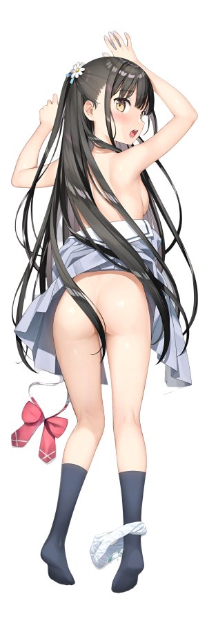 nagisa,原创,kantoku,黑发,长发,视线正对,回头看,胖次,学校制服,single,下着,超长发,黄色眼