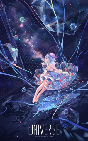 VOCALOID,海伊,ATDAN,single,長身像,短发,碧眼,胸部,前发,露肩,坐姿,青发,裸足,全身