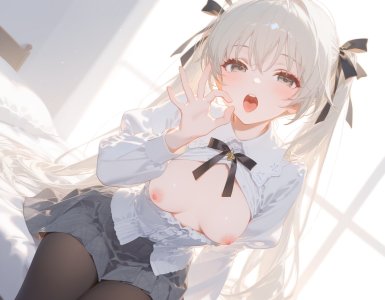 缘之空,春日野穹,双马尾,黑丝,吐舌,露胸,AI生成图