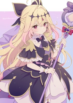 奥秘天使·影,森亚琉琉歌,precure,名侦探光之美少女！,yoshinoryo,金发,脸红,三股辫,披肩,连衣裙,holding,长发,视线正对,红色眼,single,超长发