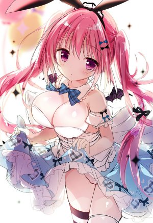 原创,白もち桜,露肩,脸红,胸部,cleavage,连衣裙,长发,视线正对,横乳,粉发,single,闪亮,黑丝,双马尾