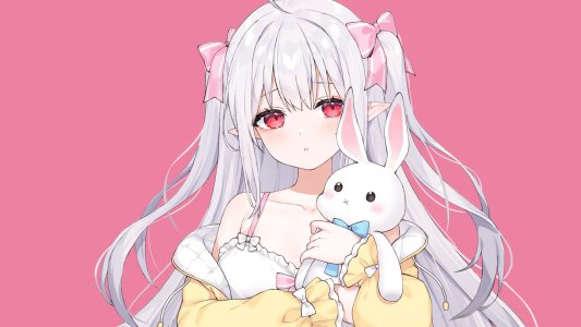 逆流茶会,兽耳,连衣裙,长发,视线正对,開口,尖耳,红色眼,single,白发