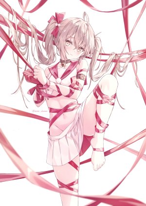 原创,代々,single,长发,長身像,视线正对,前发,金发,白背景,双马尾,黄色眼,呆毛,圣诞节,少女,短裙,铃