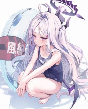 huwari,空崎日奈,蔚蓝档案,恶魔,光晕,死库水,泳装,翅膀