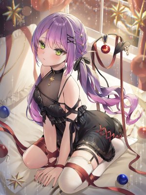 runlan_0329,常暗トワ,Hololive,圣诞节,连衣裙,garter,No-Bra,看穿,长筒袜,丝袜