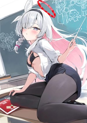 阿洛娜,普拉娜,蔚蓝档案,houraku,bra,三股辫,breasts,灰发,光晕,长发,长袖,视线正对,裤袜,粉发,衬衫,短裙,single,下着