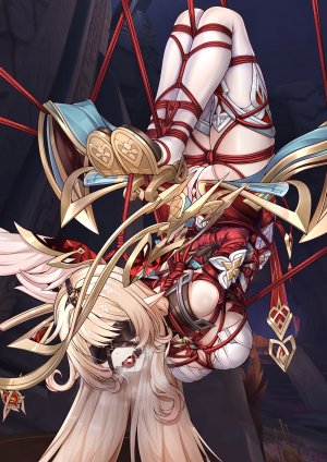 异端丶,原神,捆绑play,breasts,金发,口塞,眼罩,丝袜,超长发,白丝
