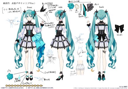 初音ミク,世界计划,VOCALOID,森倉円,连衣裙,发饰,长发,长袖,rose,single,tattoo,双马尾,超长发,白背景
